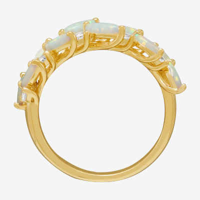 Womens Lab Created White Opal 14K Gold Over Silver Marquise Cocktail Ring