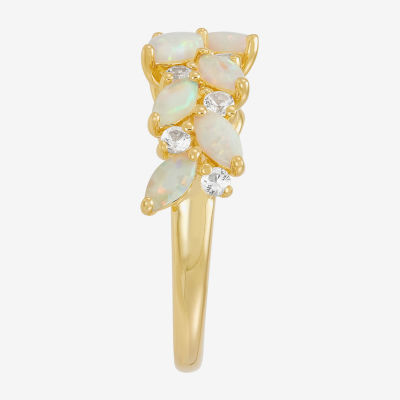 Womens Lab Created White Opal 14K Gold Over Silver Marquise Cocktail Ring