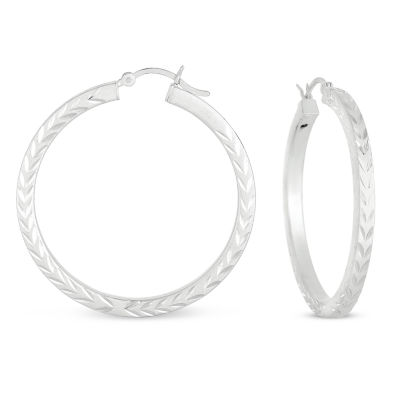 Womens Sterling Silver 40.1mm Hoop Earrings