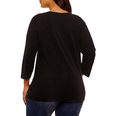 St. John's Bay Womens Plus V Neck 3/4 Sleeve T-Shirt