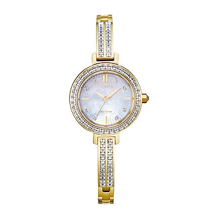 Citizen Eco-Drive Womens Crystal Accent Gold Tone Stainless Steel Bracelet Watch Em0862-56d, One Size