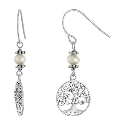 Silver Treasures Sterling Silver Cultured Freshwater Pearl Drop Earrings