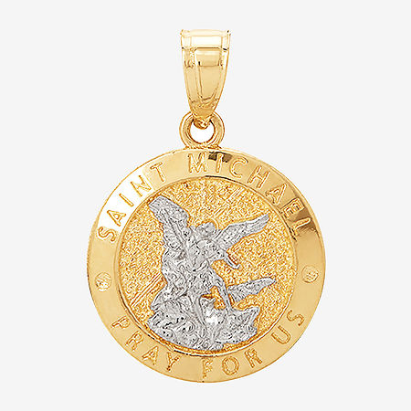 Religious Jewelry Saint Michael Medallion Unisex Adult 14K Two Tone Gold Round Pendant, One Size