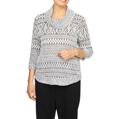 Alfred Dunner Point Of View Womens Crew Neck 3/4 Sleeve T-Shirt, Color:  Gray - JCPenney