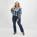 Plaid About You: Women's Plus Plaid Ruffle Blouse, St. John's Bay Straight-Leg Jeans & a.n.a Booties