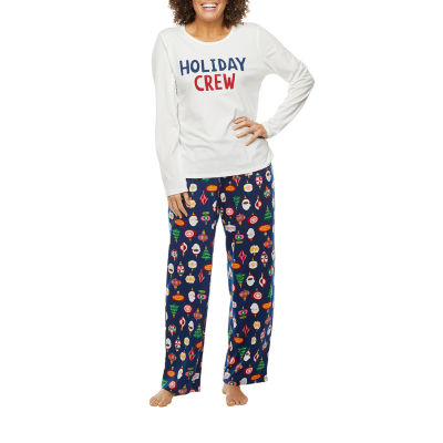 North Pole Trading Co. Vintage Ornaments Womens Crew Neck Long Sleeve 2-pc. Pant Pajama Set