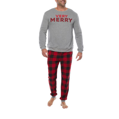 North Pole Trading Co. Very Merry Mens Round Neck Long Sleeve 2-pc. Pant Pajama Set