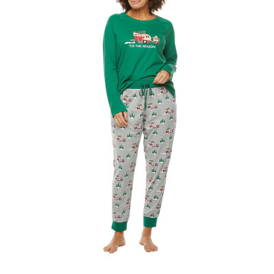 North Pole Trading Co. Christmas Camper Womens Crew Neck Long Sleeve 2-pc. Pant Pajama Set