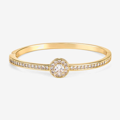 Sparkle Allure Halo 18K Gold Over Brass Round Bangle Bracelet