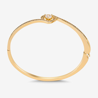 Sparkle Allure 18K Gold Over Brass Heart Bangle Bracelet