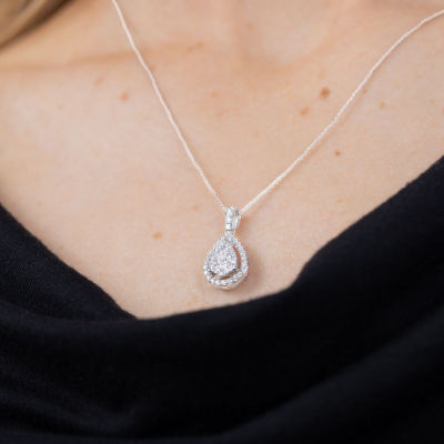 Womens 1/2 CT. T.W. Natural White Diamond 14K White Gold Pear Pendant Necklace