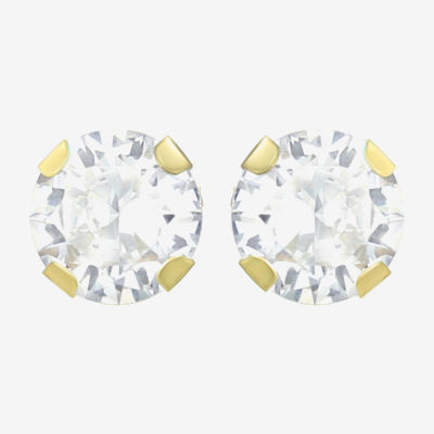 White Cubic Zirconia 14K Gold 4mm Round Stud Earrings