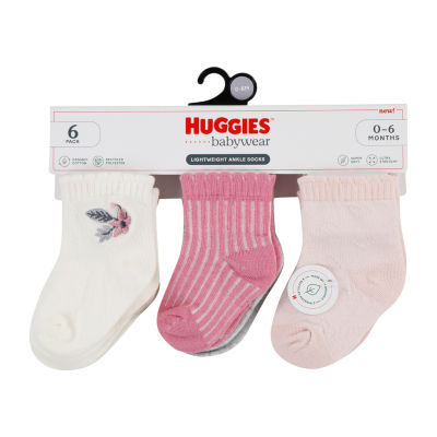 HUGGIES Baby Girls 6 Pair Crew Socks