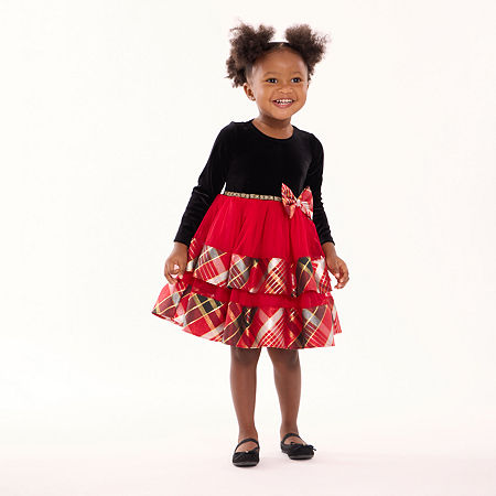 Bonnie Jean Toddler Girls Long Sleeve Fit + Flare Dress, 5t, Red