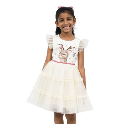 Lilt Little Girls Short Sleeve Flutter Fit + Flare Dress