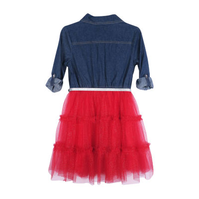 Lilt Little & Big Girls 3/4 Sleeve Roll Tab Tutu Dress