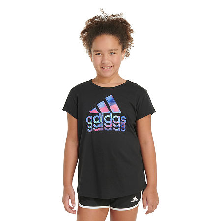 Adidas Big Girls Crew Neck Short Sleeve Graphic T-Shirt, M Plus , Black