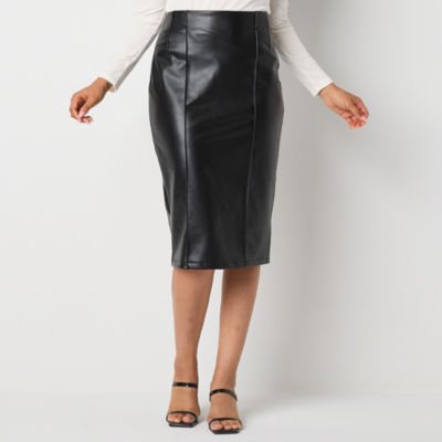 Bold Elements Faux Leather Blazer Faux Leather Skirt Worthington Stiletto Heel Pumps Gold Tone Strand Necklace Curb Chain Bracelet Black Liquid Eyeliner JCPenney