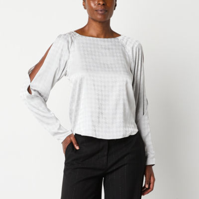 Worthington Womens Boat Neck Long Sleeve Blouse