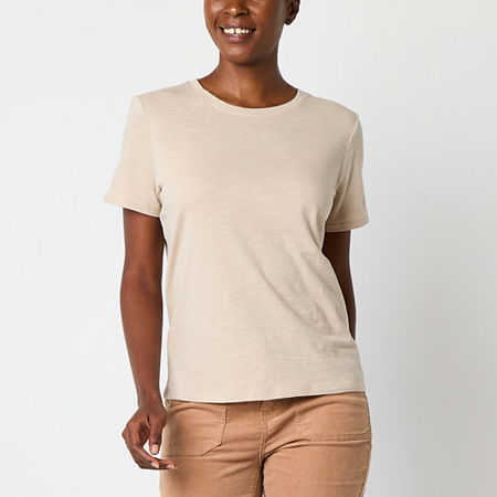 a.n.a Womens Crew Neck Short Sleeve T-Shirt, Large, Beige