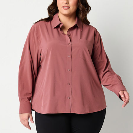 Stylus Plus Womens Long Sleeve Button-Down Shirt
