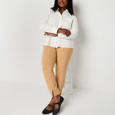 Stylus Womens Plus V Neck Long Sleeve Regular Fit Button-Down Shirt