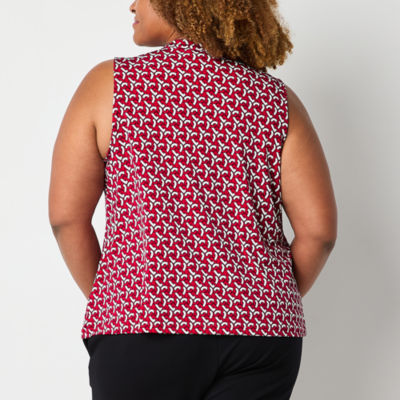Liz Claiborne Womens Plus Split Tie Neck Sleeveless Blouse