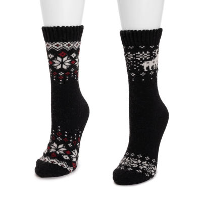 Muk Luks Wool 2 Pair Crew Socks Womens