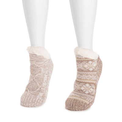 Muk Luks Shortie Cabin Womens 2 Pair Slipper Socks