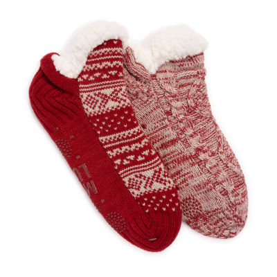 Muk Luks Shortie Cabin Womens 2 Pair Slipper Socks