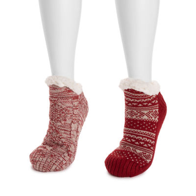 Muk Luks Shortie Cabin Womens 2 Pair Slipper Socks