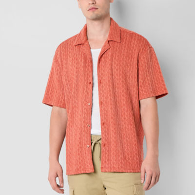 Arizona Mens Short Sleeve Textured Button-Down Shirt