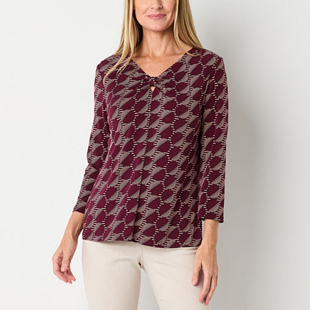 Liz Claiborne Womens Keyhole Neck 3/4 Sleeve Blouse, Petite X-small, Purple