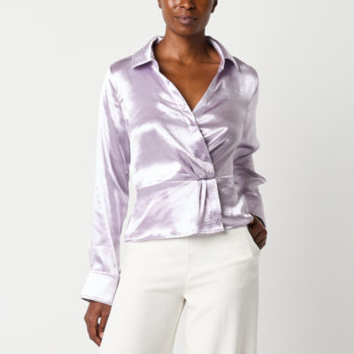 Worthington Womens Long Sleeve Satin Blouse