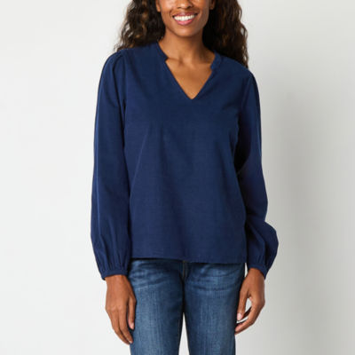 St. John's Bay Corduroy Womens Long Sleeve Blouse