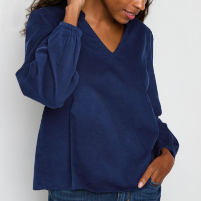 St. John's Bay Corduroy Womens Long Sleeve Blouse