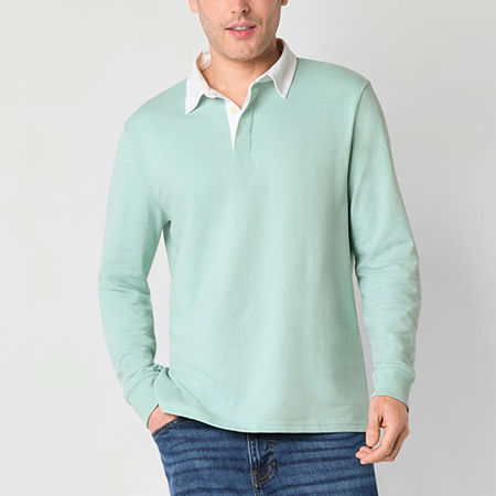 St. John's Bay Frech Terry Rugby Mens Classic Fit Long Sleeve Polo Shirt, Xx-large, Blue
