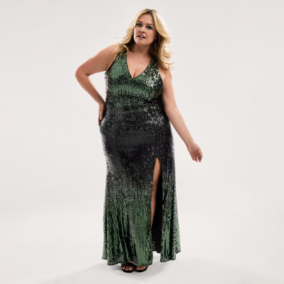 Bob Mackie Womens Plus Sleeveless Sequin Evening Gown, Color