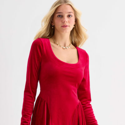 Emerald Sundae Womens Juniors Long Sleeve Fit + Flare Dress