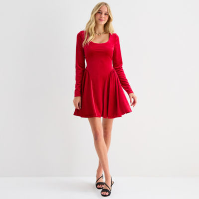 Emerald Sundae Womens Juniors Long Sleeve Fit + Flare Dress