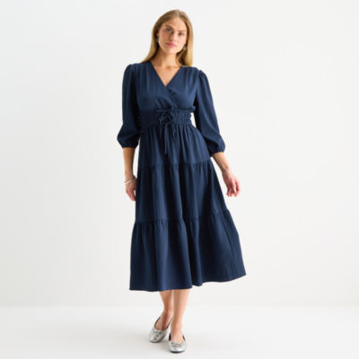 Be by CHETTA B Womens 3/4 Sleeve Midi Fit + Flare Dress