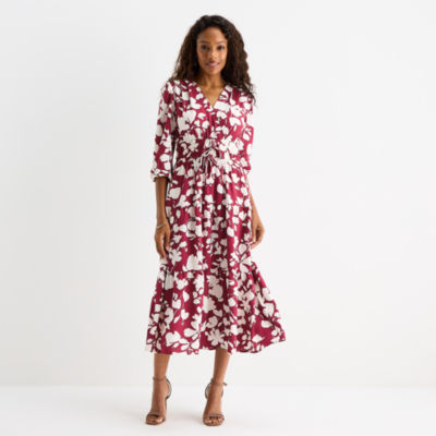 Be by CHETTA B Womens 3/4 Sleeve Floral Midi Fit + Flare Dress