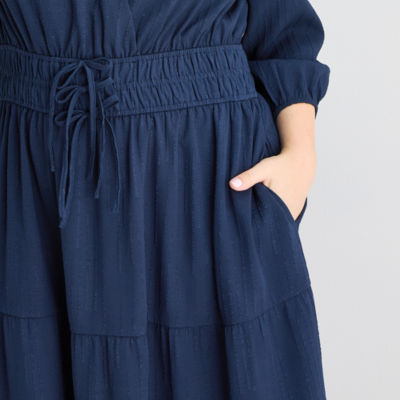 Be by CHETTA B Womens Plus 3/4 Sleeve Midi Fit + Flare Dress