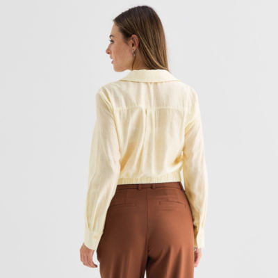 by&by Belted Womens Juniors Long Sleeve Blouse