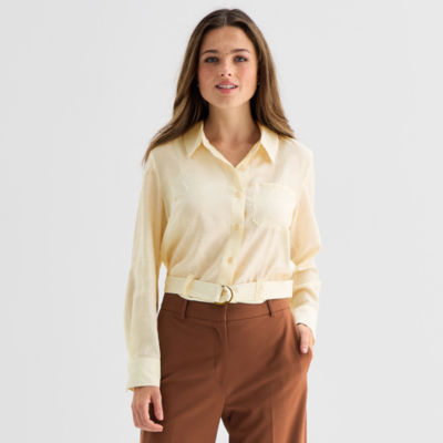 by&by Belted Womens Juniors Long Sleeve Blouse