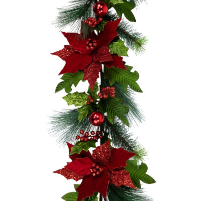 Northlight Poinsettia And Long Pine   Unlit Swag