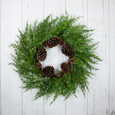 Northlight Frosted Cedar And Pine Cone Wreath