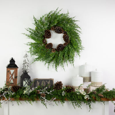 Northlight Frosted Cedar And Pine Cone Wreath