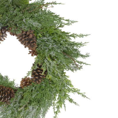 Northlight Frosted Cedar And Pine Cone Wreath