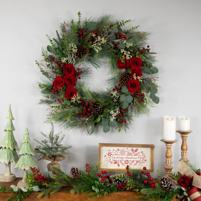 Northlight 30in Roses And Berries Unlit Wreath